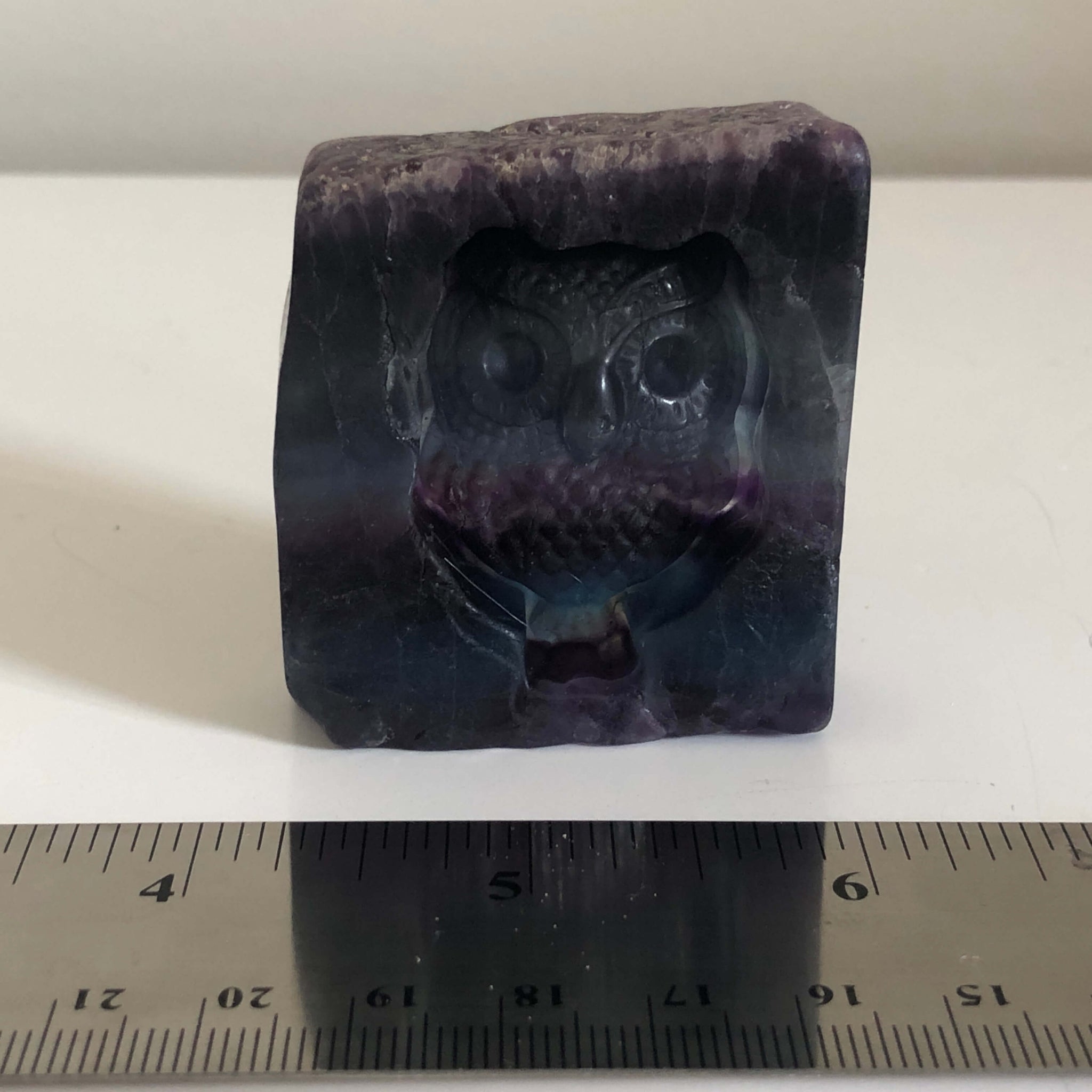Fluorite Crystal with Owl Carving