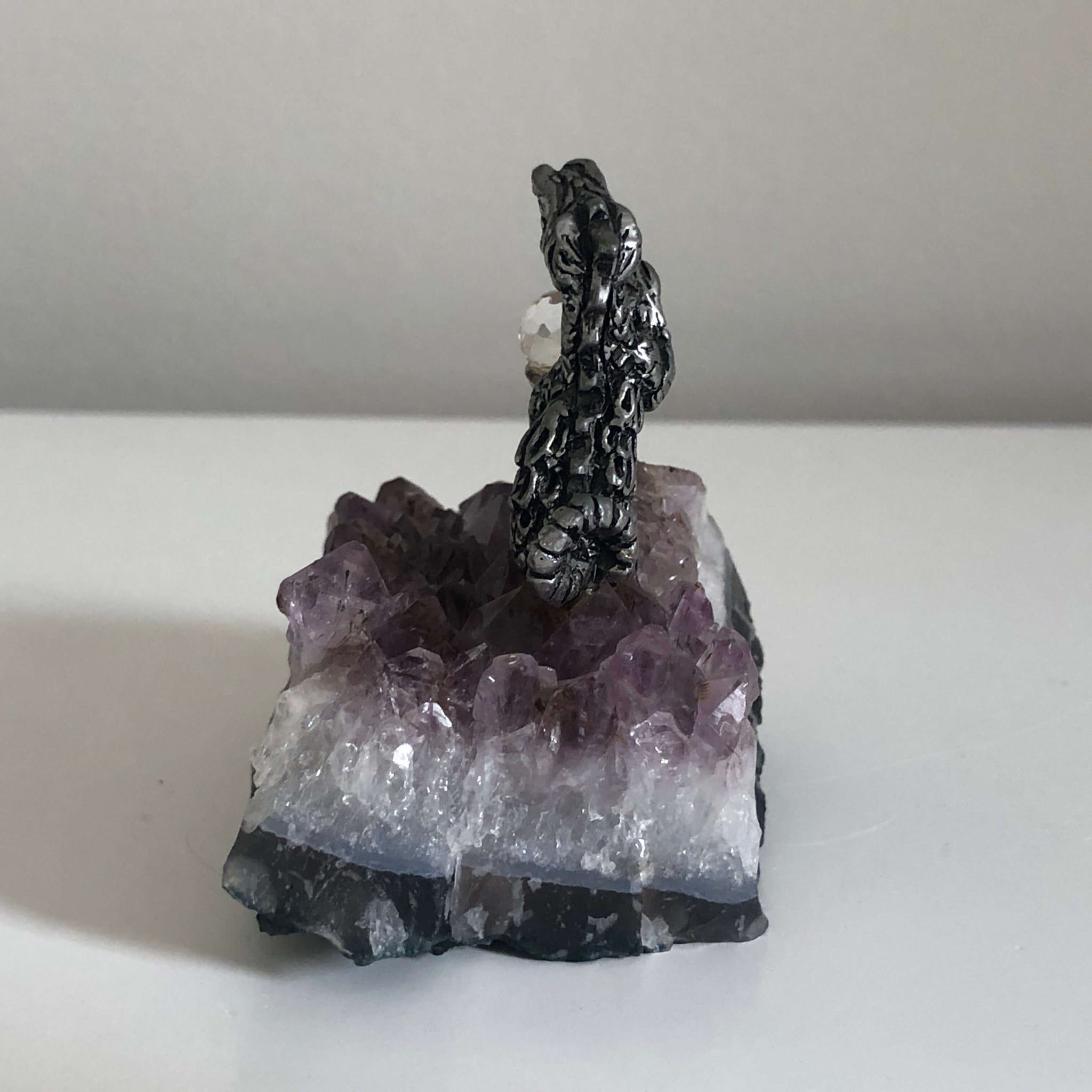 Dragon with Crystal Ball on Amethyst Cluster