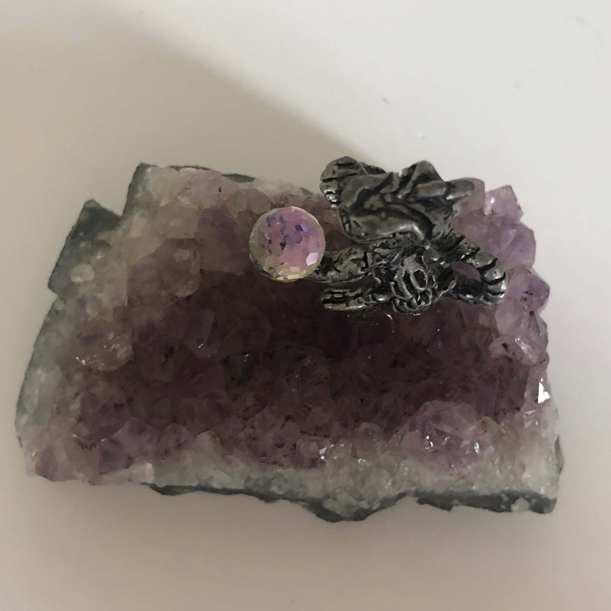 Dragon with Crystal Ball on Amethyst Cluster